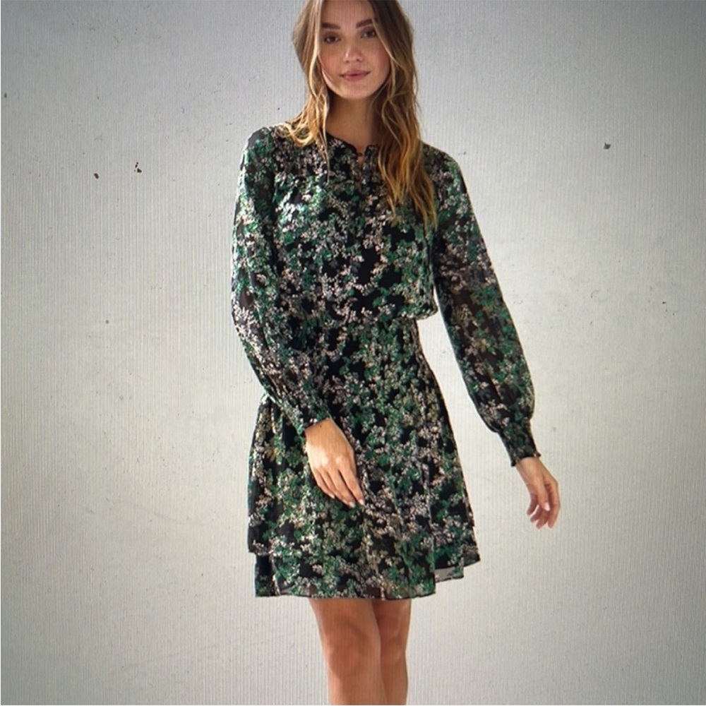 NWT White House Black Market Smocked Blouson Dress- Little Lead Burnout
